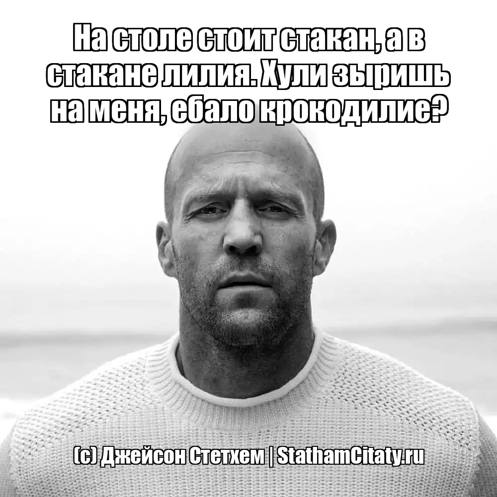 На столе стоит стакан, а в стакане лилия. Хули зыришь на меня, ебало крокодилие?  (с) Джейсон Стетхем